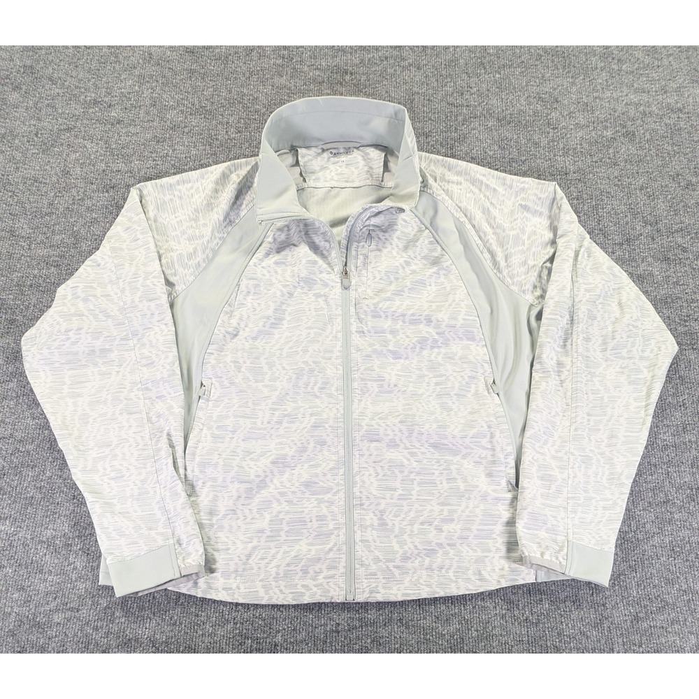 Athleta Run With It Printed Jacket Grey White Full Zip 1X 982798-01 FA21